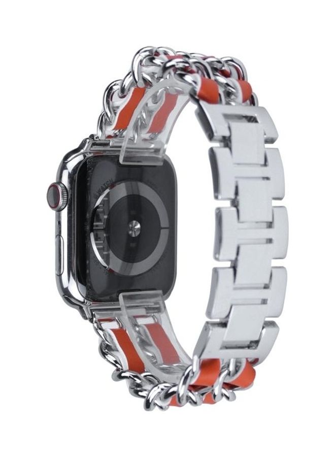 HuHa Replacement Watchband for Apple Watch Series 7/6/5/4/3/2/1/SE 38/40/41mm Silver/Orange - Image 1