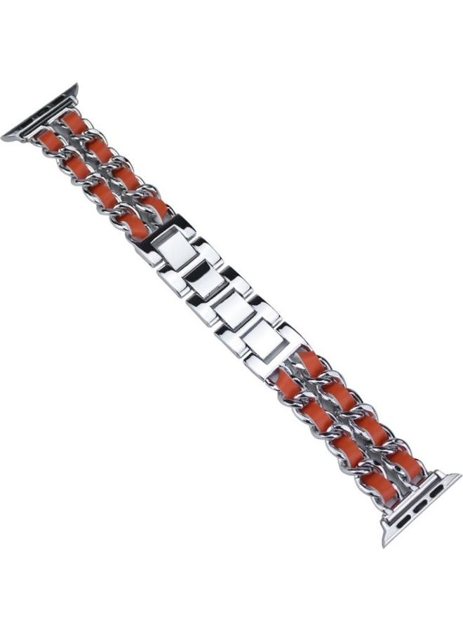 HuHa Replacement Watchband for Apple Watch Series 7/6/5/4/3/2/1/SE 38/40/41mm Silver/Orange - Image 2