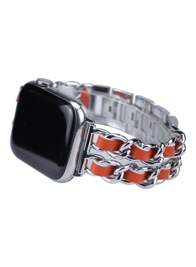 HuHa Replacement Watchband for Apple Watch Series 7/6/5/4/3/2/1/SE 38/40/41mm Silver/Orange - Image 4