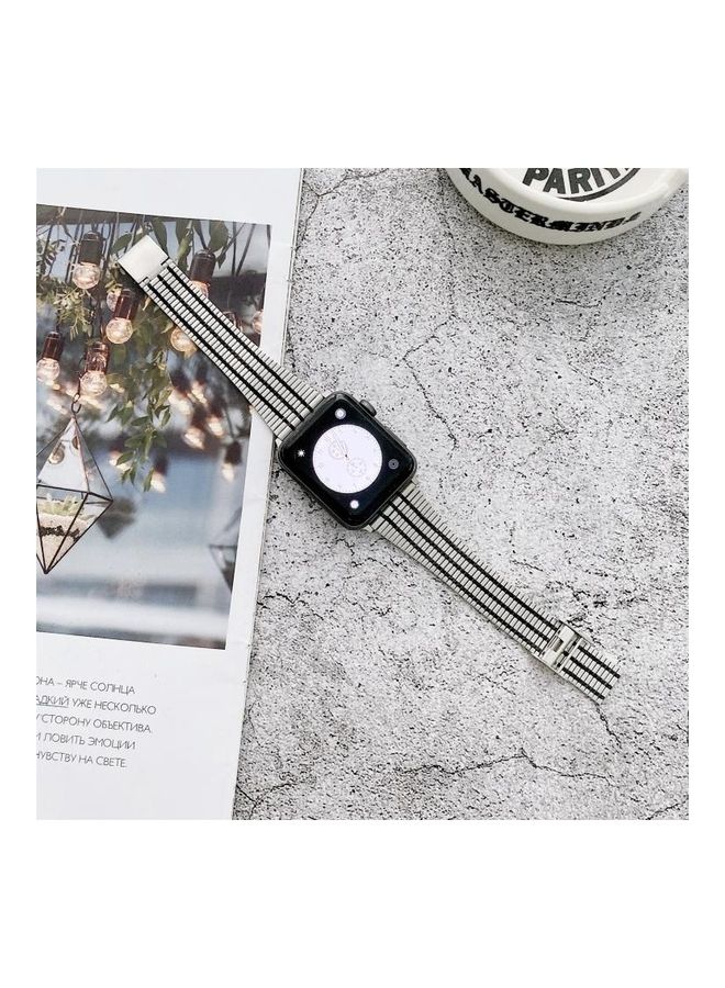 HuHa Ethnic Replacement Watchband for Apple Watch Series 1/2/3/4/5/6/7/SE 38/40/41mm Silver/Black - Image 2