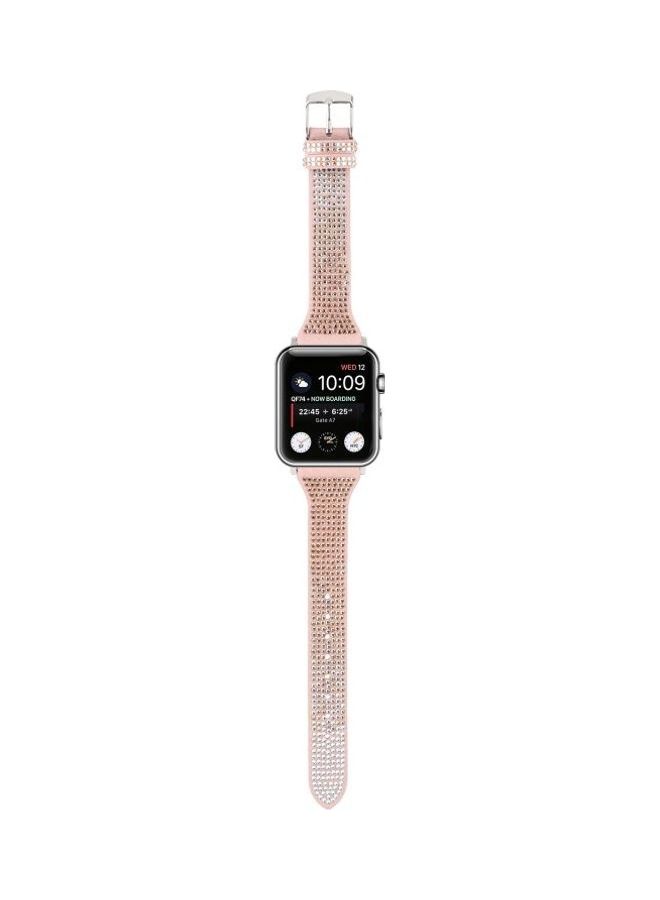 HuHa - T Shaped Small Waist Flashing Diamond Genuine Leather Strap Watchband For Apple Watch Series 1/2/3/4/5/6/7/SE 38-40-41mm Rose Gold - Image 1