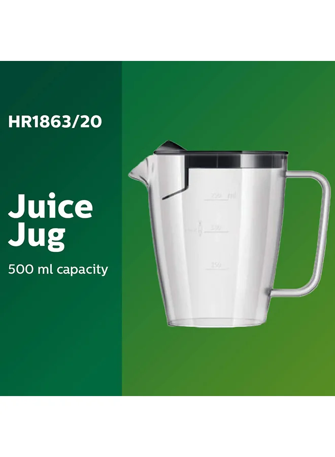 فيليبس عصارة -  أنبوب XL، تنظيف سريع، 2 L 800 W HR1863/22/05 فضي/أسود/شفاف