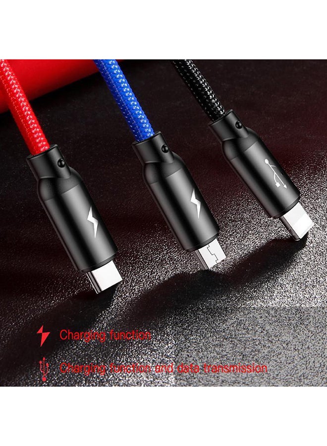 بيسوس - كابل شحن ومزامنة بيانات 3 في 1 بمنفذ USB أسود / أحمر / أزرق - Image 1