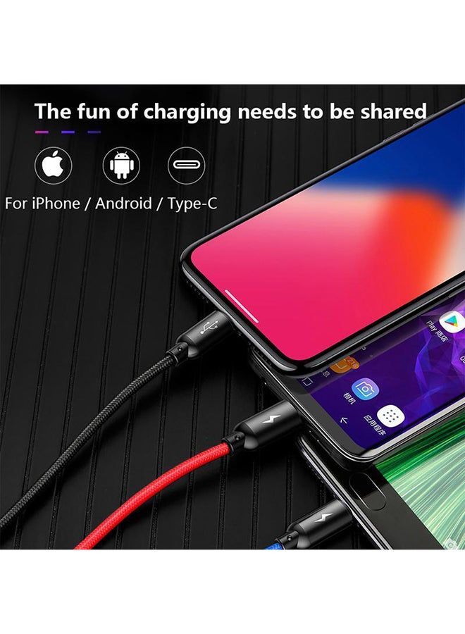 بيسوس - كابل شحن ومزامنة بيانات 3 في 1 بمنفذ USB أسود / أحمر / أزرق - Image 1