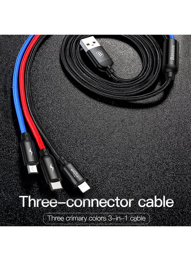 بيسوس - كابل شحن ومزامنة بيانات 3 في 1 بمنفذ USB أسود / أحمر / أزرق - Image 1