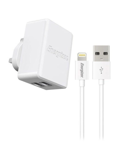 Ultimate 3.4A Charger With MFi Certified Cable For Apple iPhone/ iPod/ iPad/  iPhone X/ XR/ Xs/ 11/ 11 Pro/ 11 Pro Max/ 12/ 12 pro/ 12 Pro Max, Dual Port Adapter, 17W, Smart IC White
