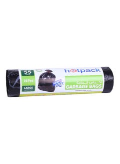 Hotpack 15-Piece Heavy Duty Garbage Bags Roll Large 55 Gallon Black 80x110cm  - Image 1