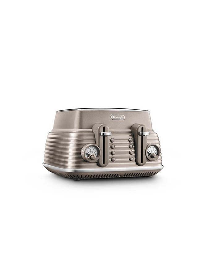 De'Longhi - Scolpito 4 Slot Toaster, Reheat, Defrost, One-Side Bagel & 6 Browning Settings, Stainless Steel Min 1 Year Manufacturer Warranty 1800 W CTZS4003.BG Beige - Image 1