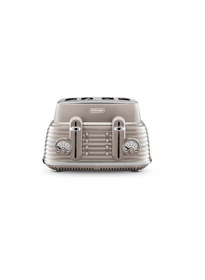 De'Longhi - Scolpito 4 Slot Toaster, Reheat, Defrost, One-Side Bagel & 6 Browning Settings, Stainless Steel Min 1 Year Manufacturer Warranty 1800 W CTZS4003.BG Beige - Image 1