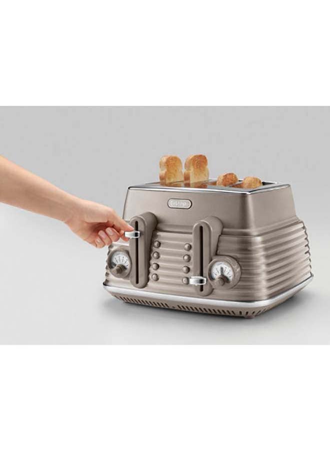 De'Longhi - Scolpito 4 Slot Toaster, Reheat, Defrost, One-Side Bagel & 6 Browning Settings, Stainless Steel Min 1 Year Manufacturer Warranty 1800 W CTZS4003.BG Beige - Image 1