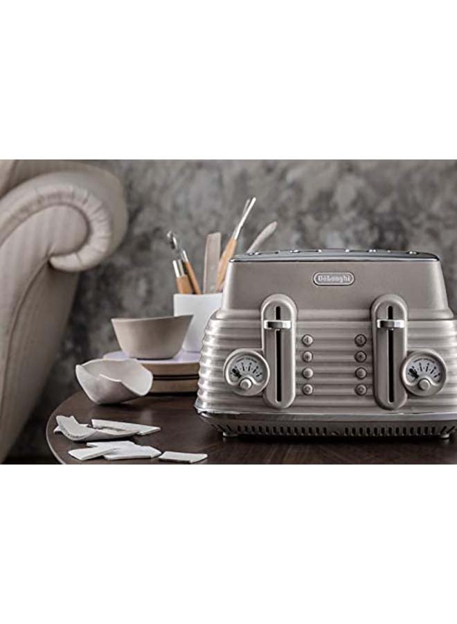 De'Longhi - Scolpito 4 Slot Toaster, Reheat, Defrost, One-Side Bagel & 6 Browning Settings, Stainless Steel Min 1 Year Manufacturer Warranty 1800 W CTZS4003.BG Beige - Image 1