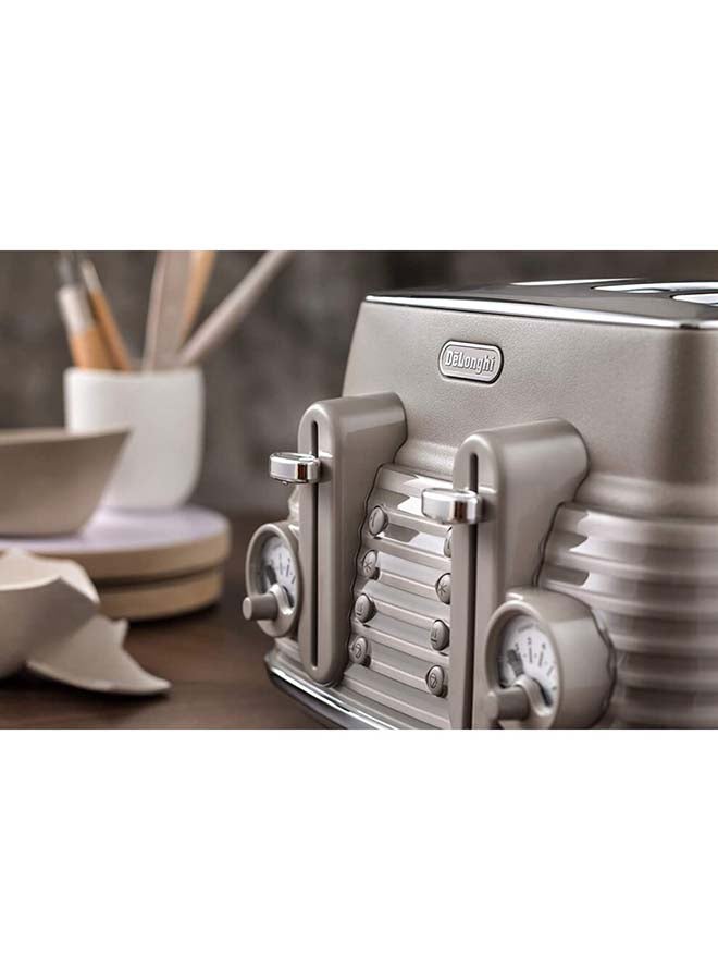 De'Longhi - Scolpito 4 Slot Toaster, Reheat, Defrost, One-Side Bagel & 6 Browning Settings, Stainless Steel Min 1 Year Manufacturer Warranty 1800 W CTZS4003.BG Beige - Image 1