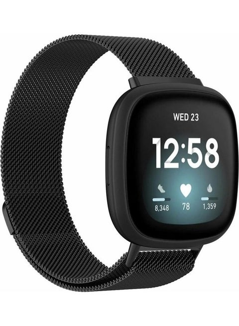 Milanese Band Stainless Steel Mesh Loop Strap for Fitbit Versa 3/Sense SmartWatch black