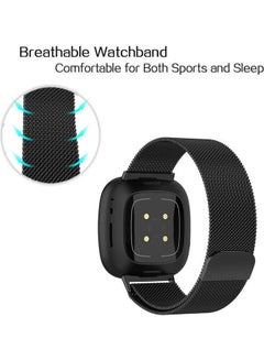 MARGOUN Milanese Band Stainless Steel Mesh Loop Strap for Fitbit Versa 3/Sense SmartWatch black  - Image 2