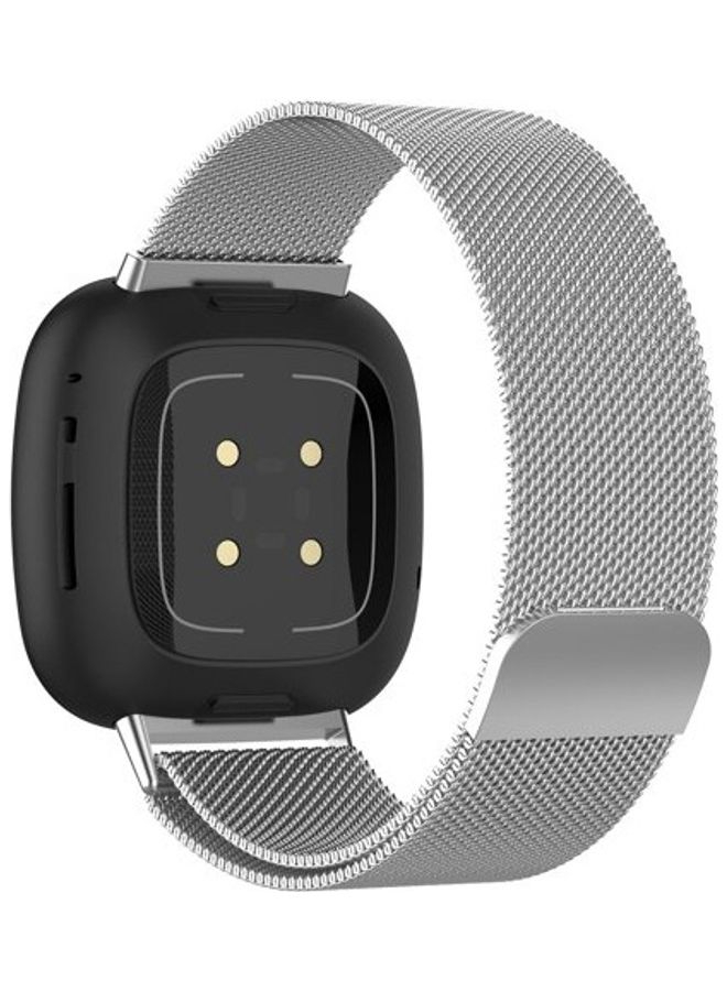 MARGOUN - Milanese Band Stainless Steel Mesh Loop Strap for Fitbit Versa 3/Sense SmartWatch silver - Image 1