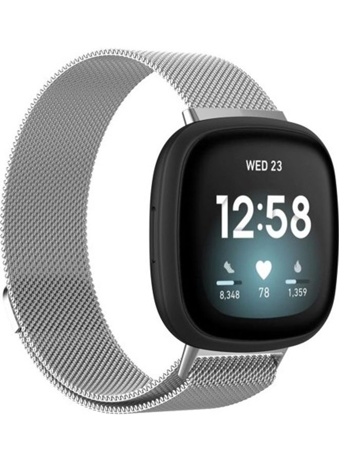 MARGOUN - Milanese Band Stainless Steel Mesh Loop Strap for Fitbit Versa 3/Sense SmartWatch silver - Image 1
