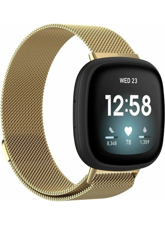 MARGOUN - Milanese Band Stainless Steel Mesh Loop Strap for Fitbit Versa 3/Sense SmartWatch Gold - Image 1