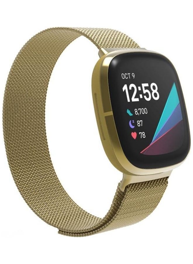 MARGOUN - Milanese Band Stainless Steel Mesh Loop Strap for Fitbit Versa 3/Sense SmartWatch Gold - Image 1