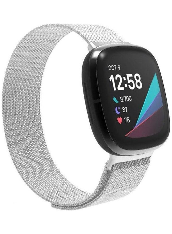 MARGOUN - Milanese Band Stainless Steel Mesh Loop Strap for Fitbit Versa 3/Sense SmartWatch silver - Image 1