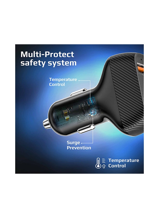 Promate Car Charger, Ultra-Fast 30W Qualcomm Quick Charge 3.0 Car Adapter with 2.4A USB Port, Adaptive Charge Technology and Over-Charge Protection Black
