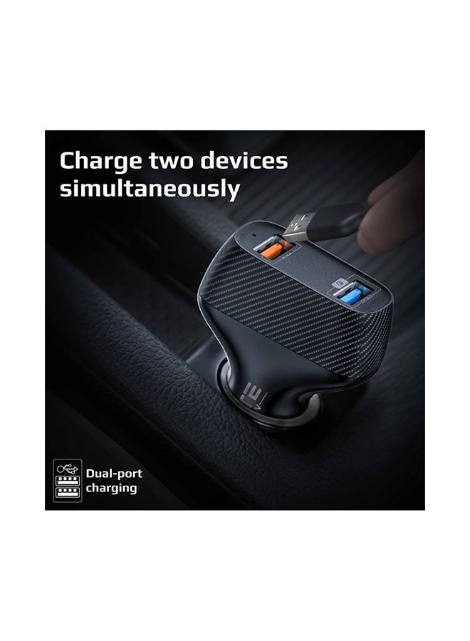 Promate Car Charger, Ultra-Fast 30W Qualcomm Quick Charge 3.0 Car Adapter with 2.4A USB Port, Adaptive Charge Technology and Over-Charge Protection Black