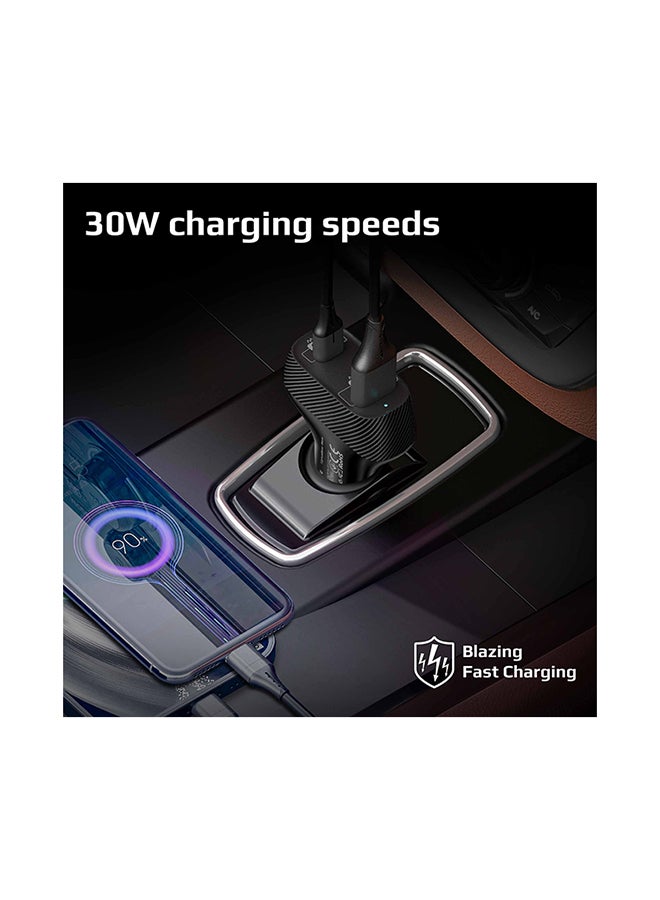 Promate Car Charger, Ultra-Fast 30W Qualcomm Quick Charge 3.0 Car Adapter with 2.4A USB Port, Adaptive Charge Technology and Over-Charge Protection Black