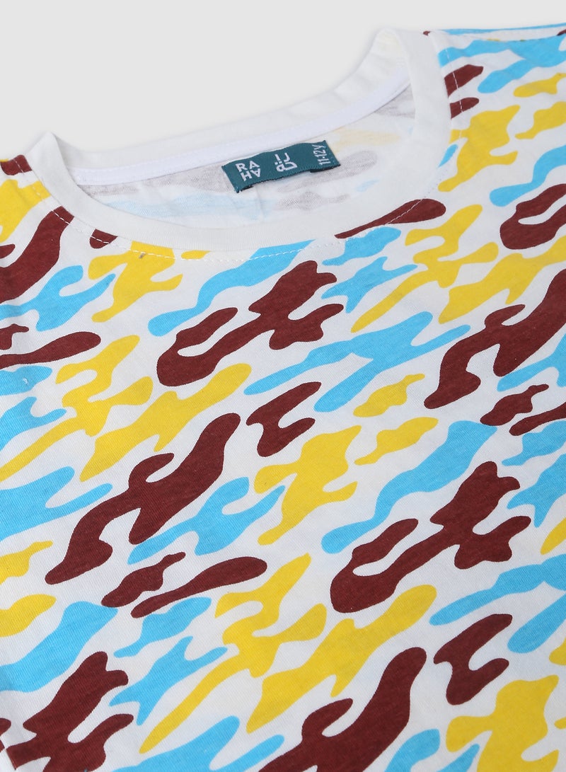 RAHA - Boys Printed Casual Cotton Long lasting  T-Shirt Brown - Image 1