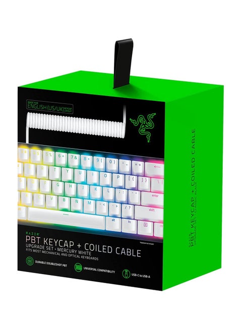 PBT Keycap + Coiled Cable Upgrade Set For Mechanical & Optical Gaming Keyboards  Mercury White
