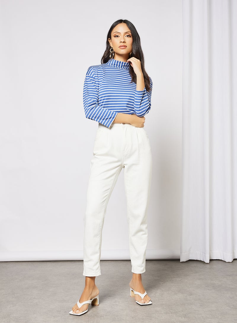 Aila Women's Casual Turtleneck Drop-Shoulder Long Sleeve Stripes Crop Top Multicolour  - Image 3