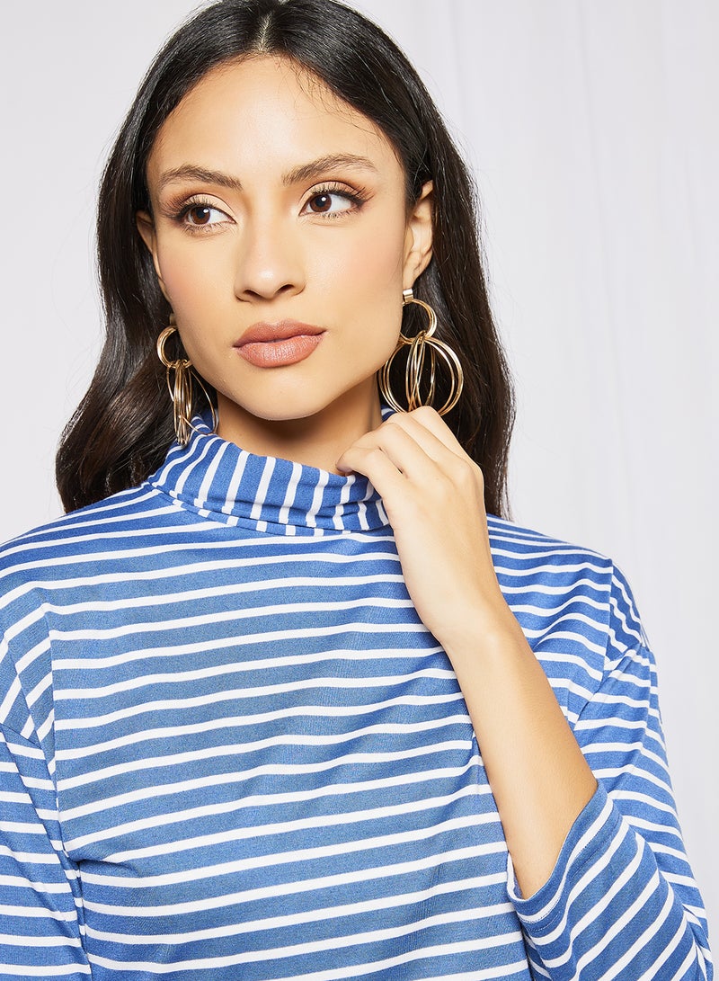Aila Women's Casual Turtleneck Drop-Shoulder Long Sleeve Stripes Crop Top Multicolour  - Image 4