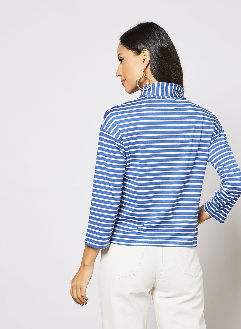 Aila Women's Casual Turtleneck Drop-Shoulder Long Sleeve Stripes Crop Top Multicolour  - Image 2