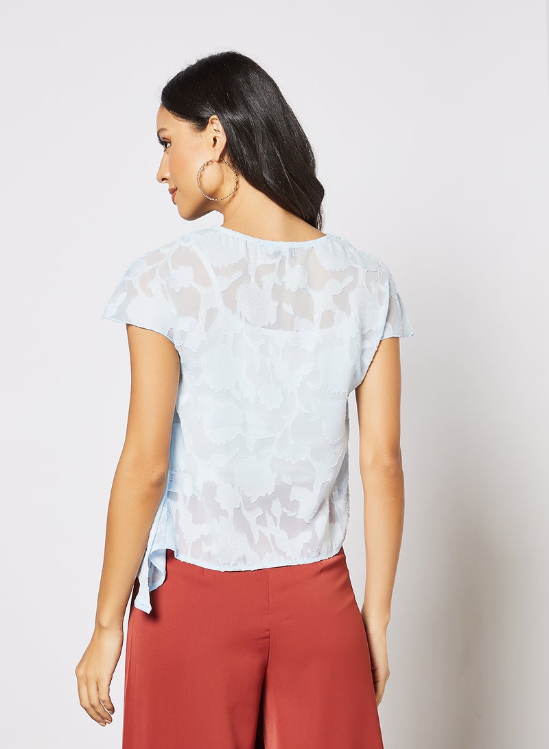 Aila - Women's Casual Frill Texture Round Neck Short Sleeve Crop Top Blue - Image 1