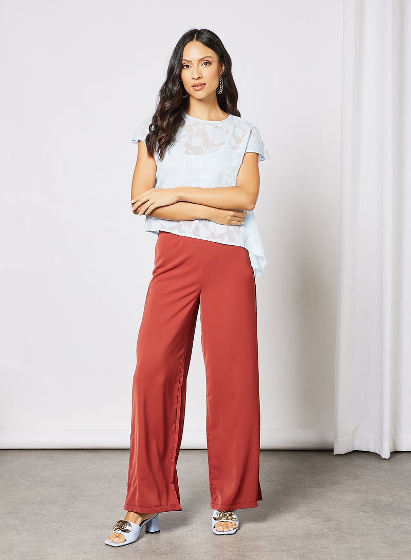 Aila - Women's Casual Frill Texture Round Neck Short Sleeve Crop Top Blue - Image 1