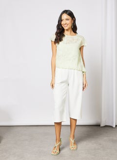 Aila Casual Frill Texture Round Neck Short Sleeve Crop Top Mint Green  - Image 3