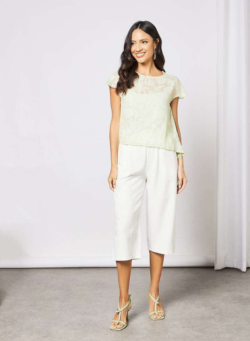 Aila - Casual Frill Texture Round Neck Short Sleeve Crop Top Mint Green - Image 1