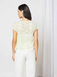 Aila Casual Frill Texture Round Neck Short Sleeve Crop Top Mint Green  - Image 2