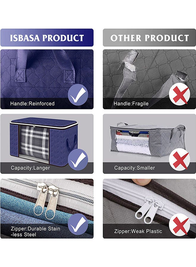 2-Piece Zipped Large Foldable Storage Bag Organizer With Reinforced Handle Blue/White/Black 60x40x35cm  - Image 4