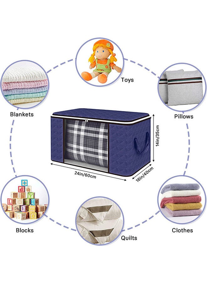 4-Piece Zipped Large Foldable Storage Bag Organizer With Reinforced Handle Blue/White 60x40x35cm  - Image 2