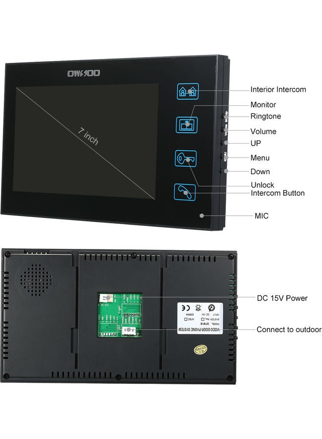 OWSOO 7-inch Colour Video Phone Doorbell Intercom Kit Black
