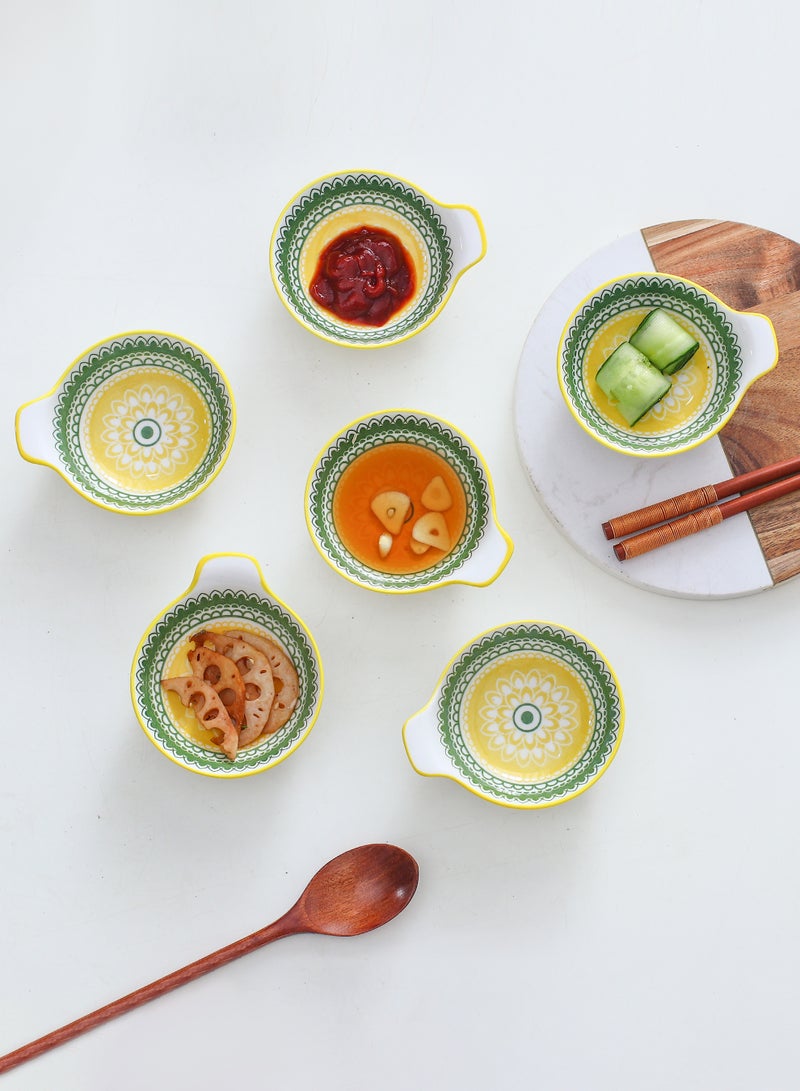 Shuer 6-Piece Hand-Painted Bowl With Handle Yellow/Green 11.2x9.5x4cm - Image 5