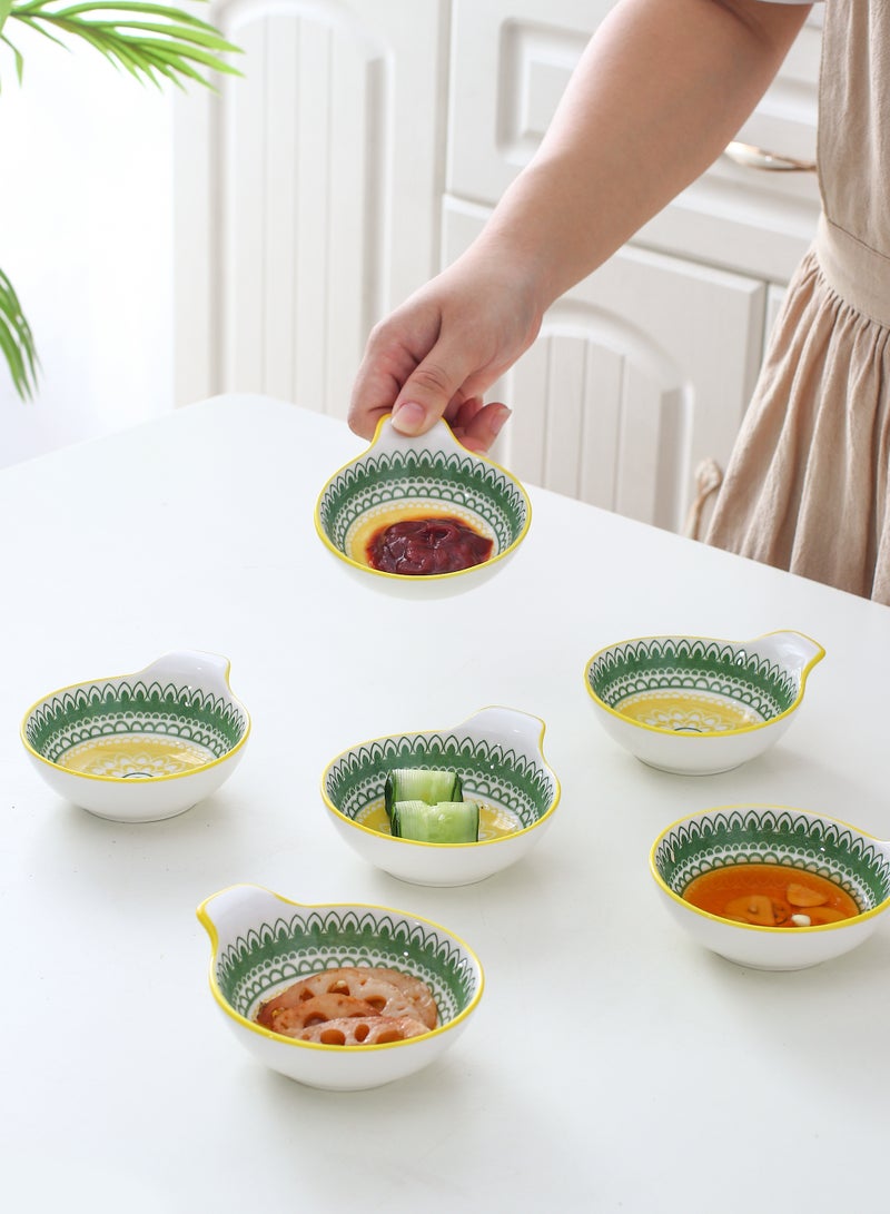 Shuer 6-Piece Hand-Painted Bowl With Handle Yellow/Green 11.2x9.5x4cm - Image 4