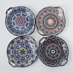 Shuer 4-Piece Hand-Painted Round Plates Ceramic Multicolour 23.5x20x4cm  - Image 1