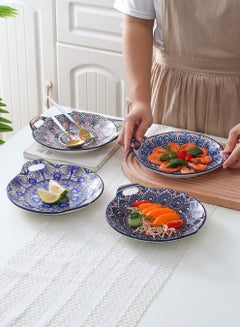 Shuer 4-Piece Hand-Painted Round Plates Ceramic Multicolour 23.5x20x4cm  - Image 4