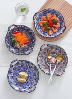 Shuer 4-Piece Hand-Painted Round Plates Ceramic Multicolour 23.5x20x4cm  - Image 5