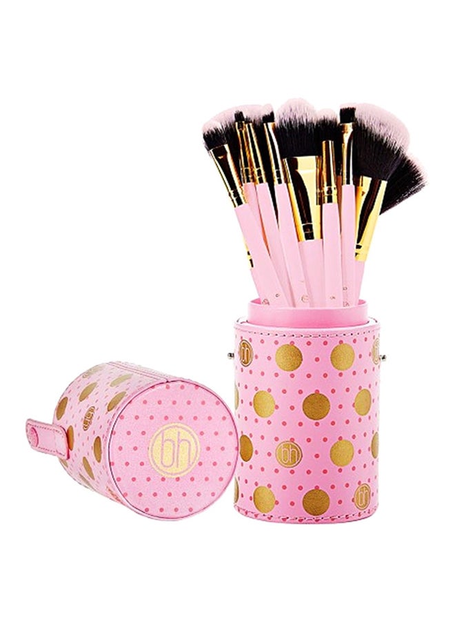 BH Cosmetics 11-Piece Makeup Brush Set Dotted Bag Pink  - Image 1