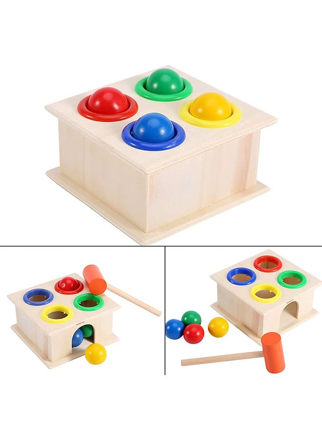 Generic - Classic Bright Colourful Grasping Handle Wooden Hammering Ball Game Box For Kids 10x10x10cm - Image 1