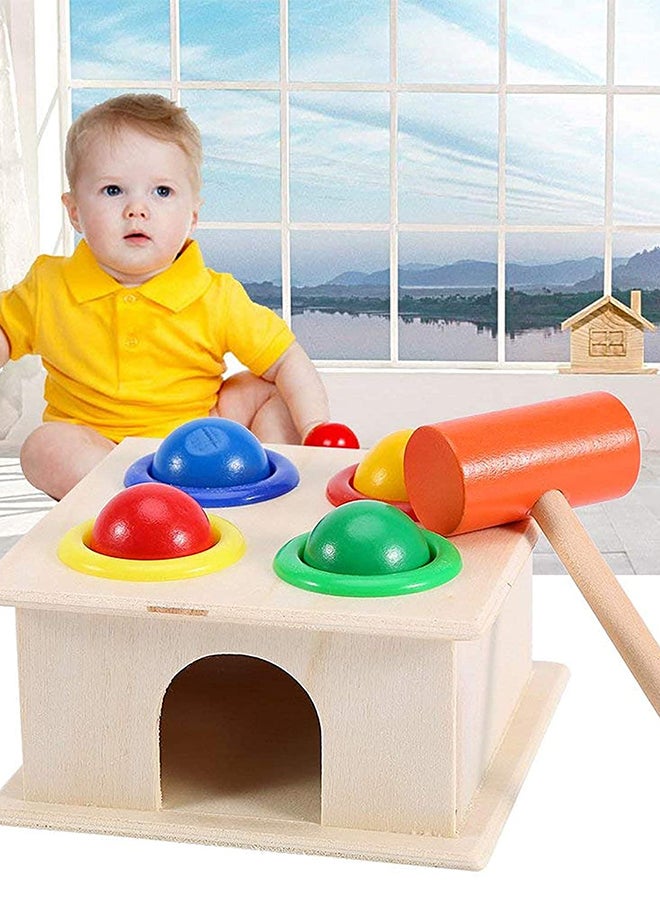Generic - Classic Bright Colourful Grasping Handle Wooden Hammering Ball Game Box For Kids 10x10x10cm - Image 1