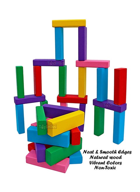 48-Piece Multicolour Non Toxic Smooth Edges Wooden Building Block Toy Game Set 7.5x2.5x1.5cm