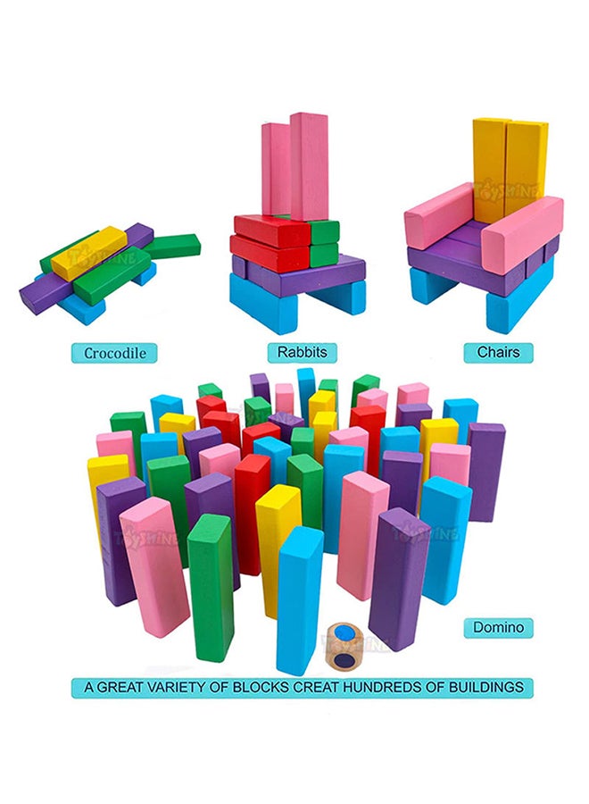 48-Piece Multicolour Non Toxic Smooth Edges Wooden Building Block Toy Game Set 7.5x2.5x1.5cm