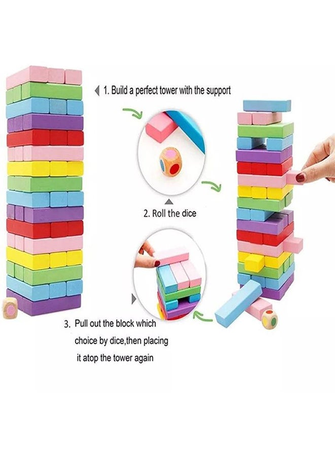 48-Piece Multicolour Non Toxic Smooth Edges Wooden Building Block Toy Game Set 7.5x2.5x1.5cm